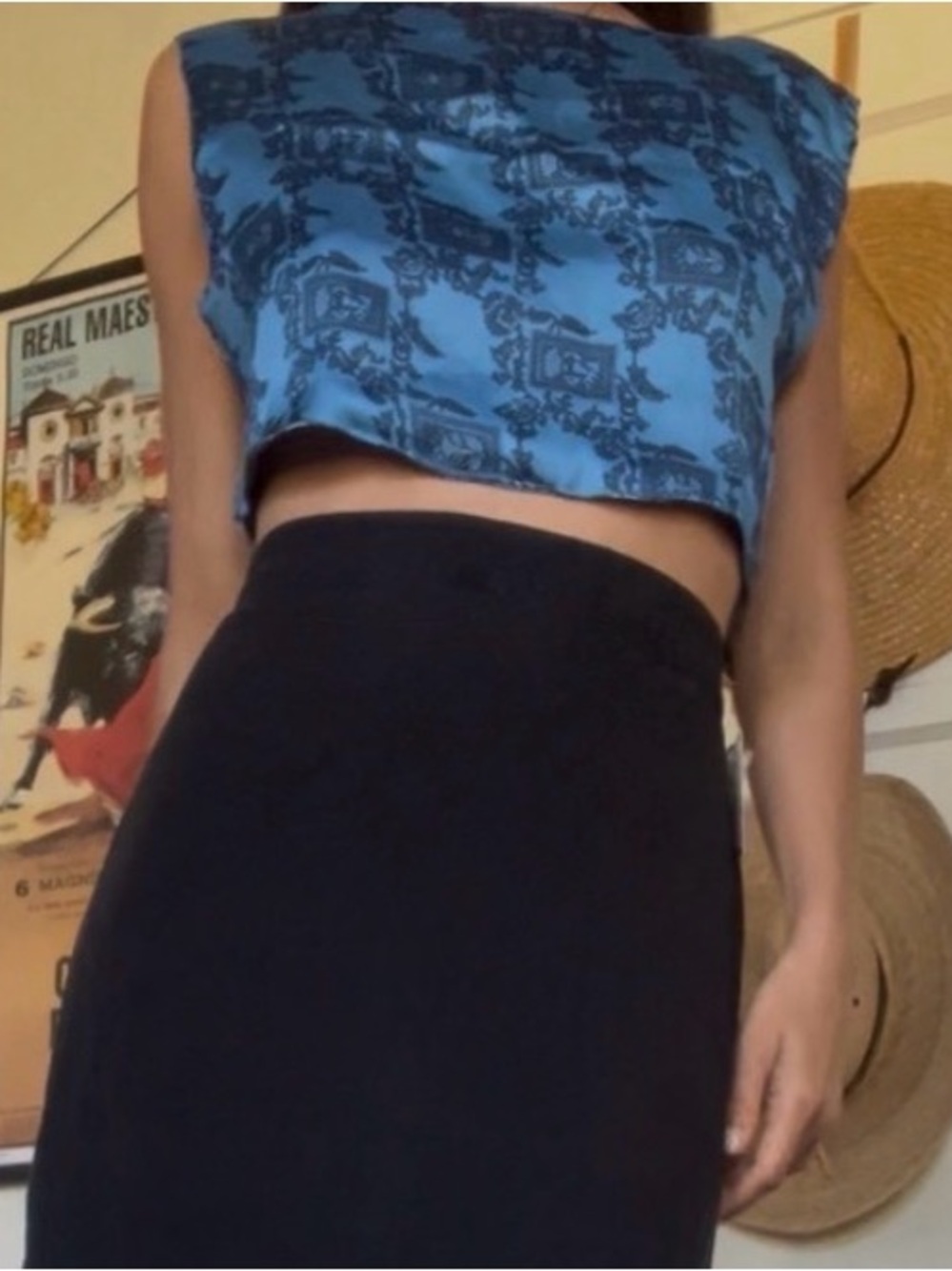 Handmade India blue satin pattern top